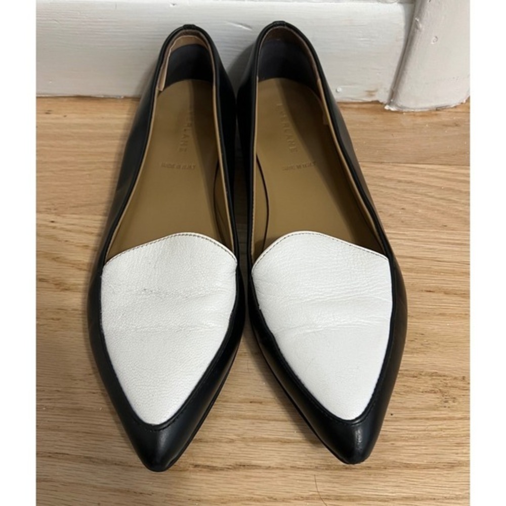 Everlane Black and White Two Tone Point Toe Loafer Flats Made in Sz 7 1/2
